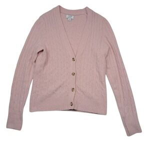 J. Crew Factory Cable Knit Cardigan Sweater Womens XXS Pink Extra Soft Yarn Prep